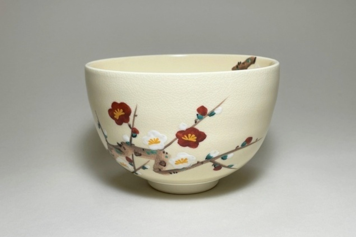Matcha Bowl – Red & White Plum Blossoms (Kōhakubai) by Shōkōken