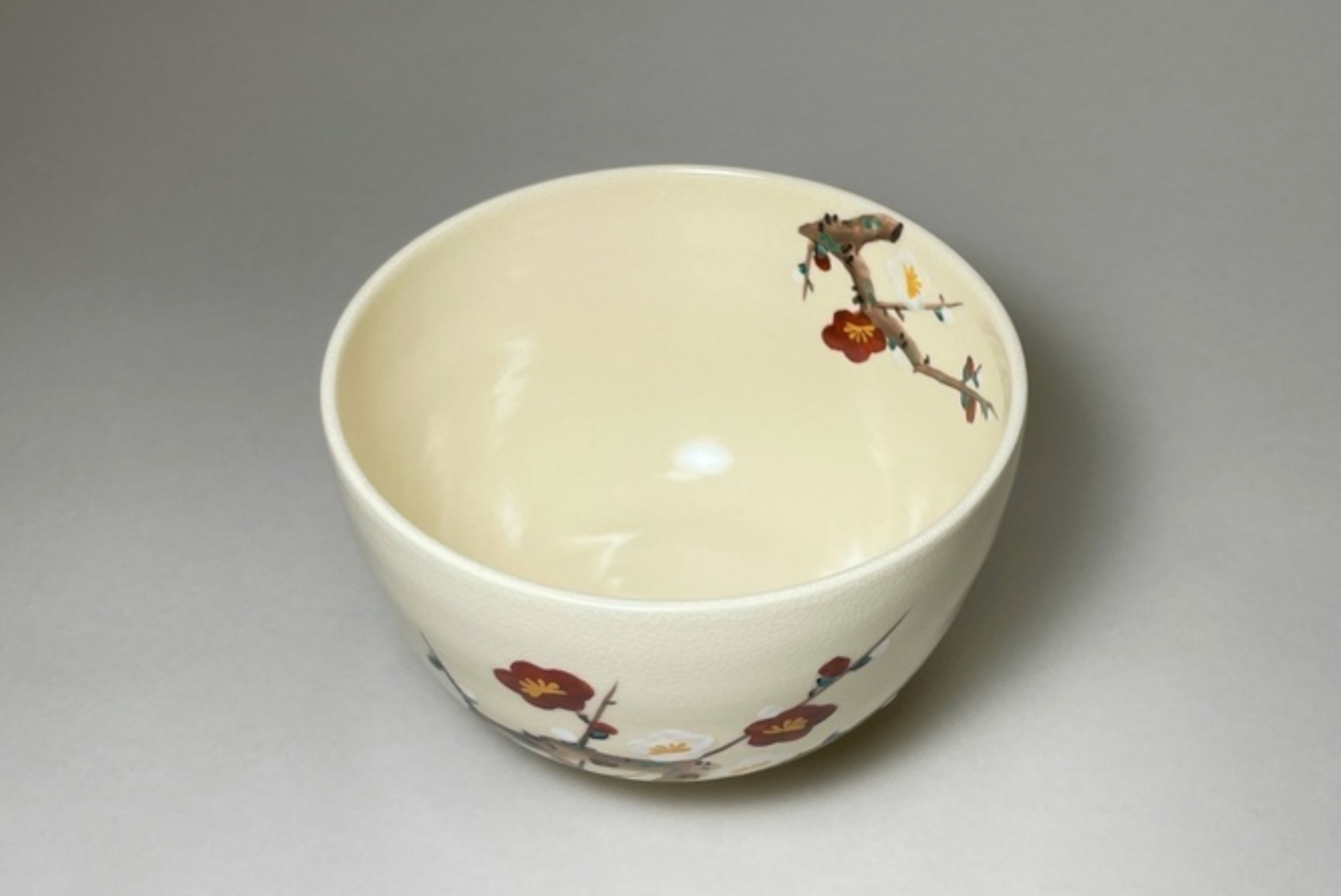 Matcha Bowl – Red & White Plum Blossoms (Kōhakubai) by Shōkōken