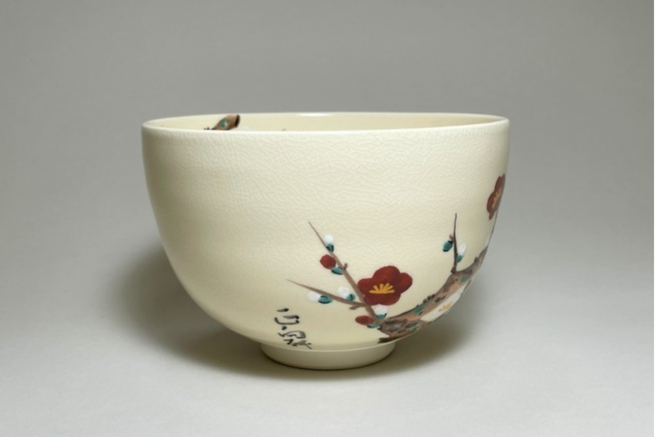 Matcha Bowl – Red & White Plum Blossoms (Kōhakubai) by Shōkōken