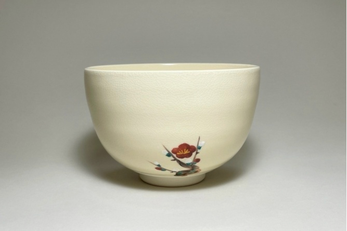 Matcha Bowl – Red & White Plum Blossoms (Kōhakubai) by Shōkōken