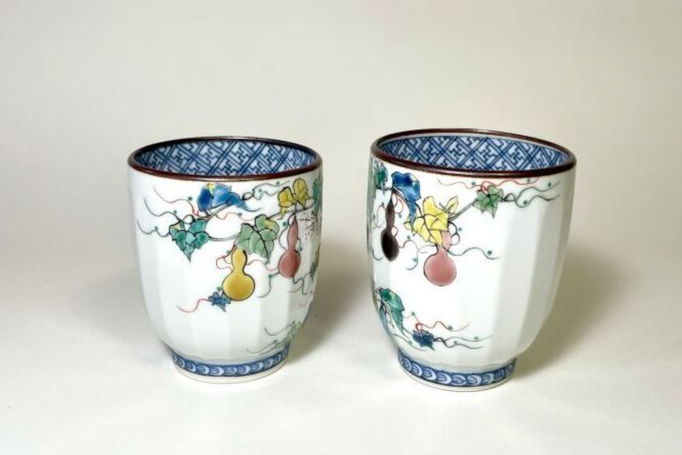 Kyo Yaki / Kiyomizu Yaki Yunomi – Iroe Mubyō (Six Gourds) by Ichiraku